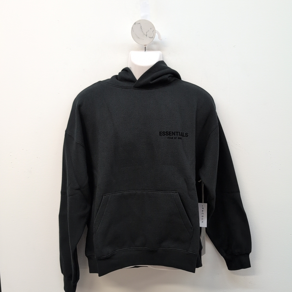 Fear Of God Essentials Chest Logo Stretch Men's Pullover Hoodie Large Limo Black